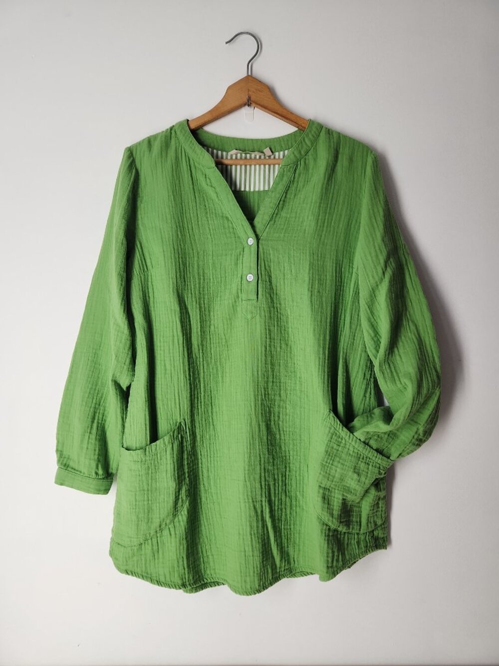 Soft Surroundings Santorini Cotton Gauze Tunic Top Pullover w/ pockets Green L